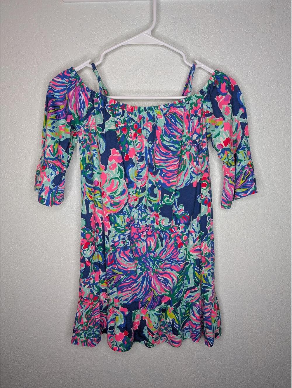 Lilly Pulitzer Off-Shoulder Dress Girls Large 8/10 Bright Floral